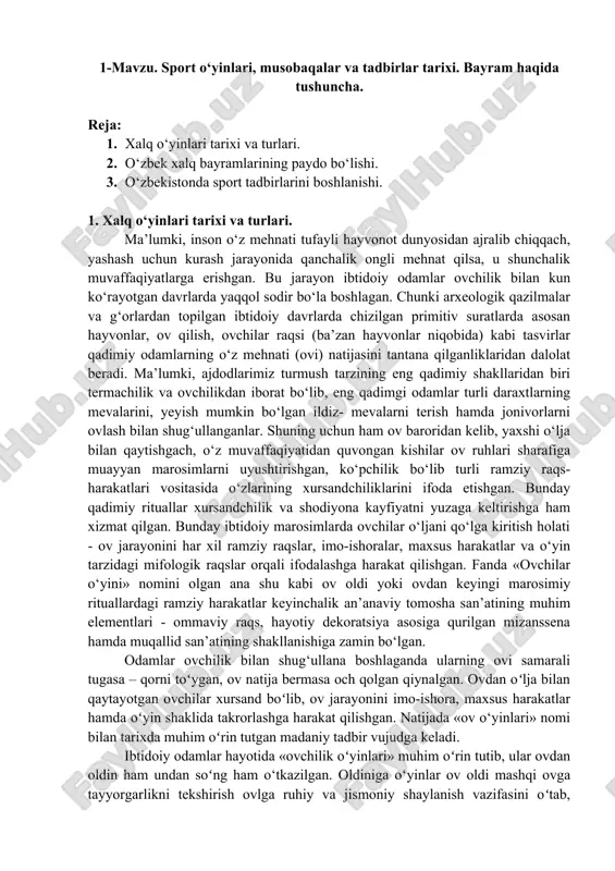 xalq o‘yinlari tarixi va turlari — DOC