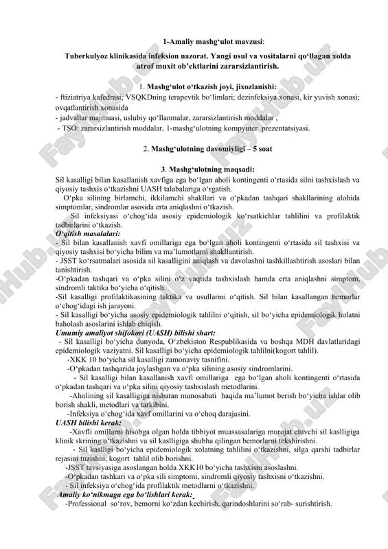 tuberkulyoz klinikasida infeksion nazorati — DOC