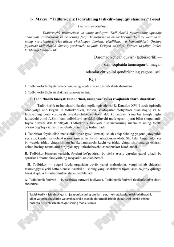 tadbirkorlik faoliyati — DOC