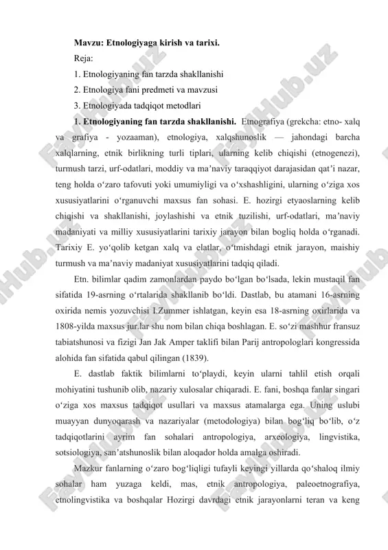 etnologiya haqida ma'lumotlar — DOC