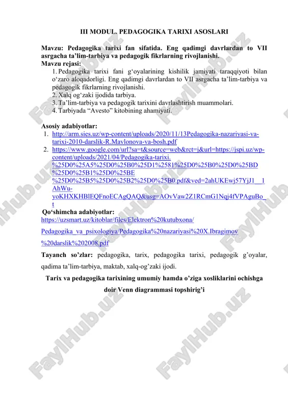 pedagogika tarixi asoslari — DOC