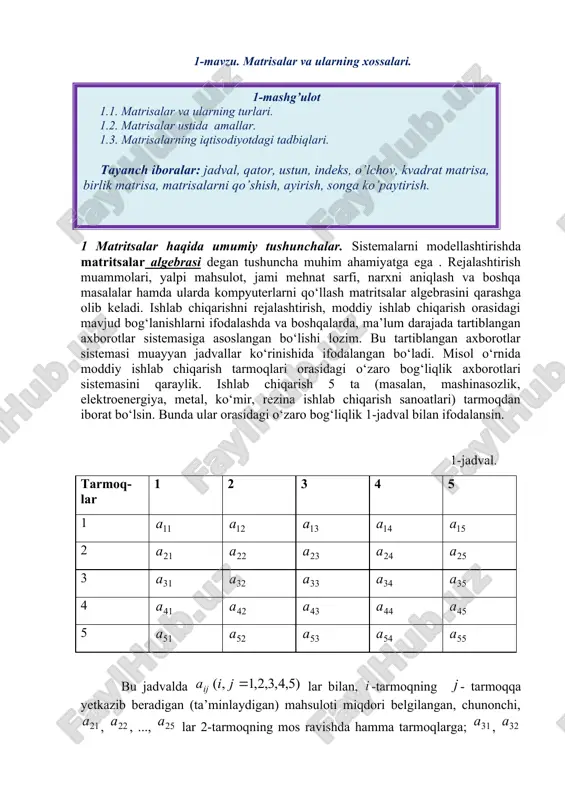 matritsalar va ularning xossalari — DOC