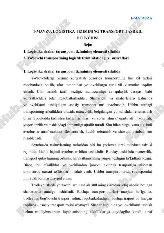 logistika tizimi transport tashkil etuvchisi — DOC