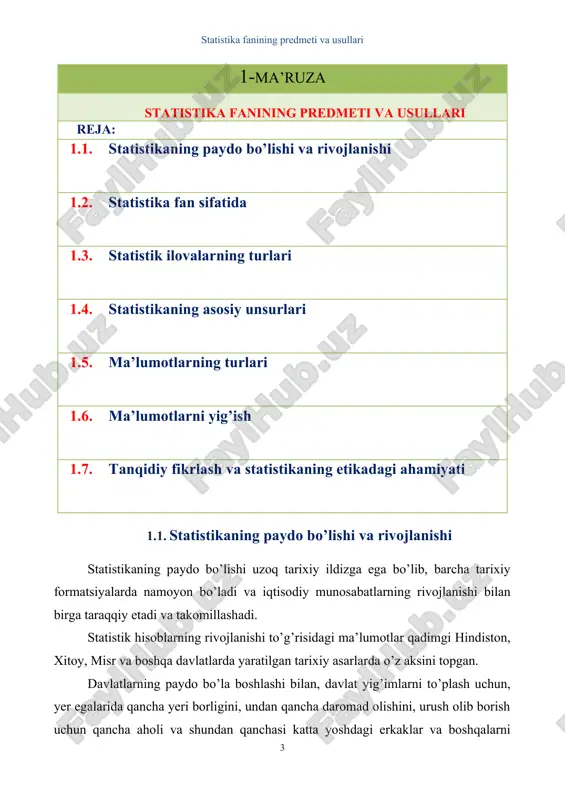 statistika fanining predmeti va usullari — DOC