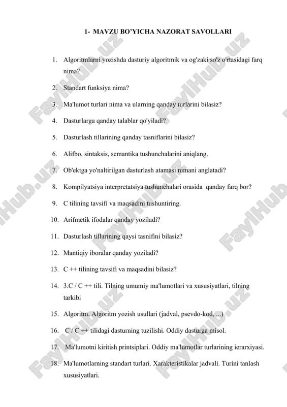 algoritmlar haqida nazariy savollar — DOC