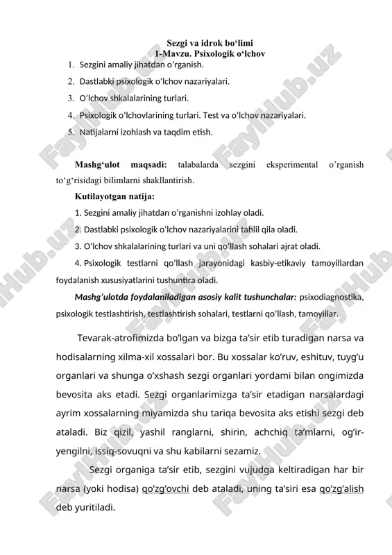 sezgi va idrok bo‘limi — DOC