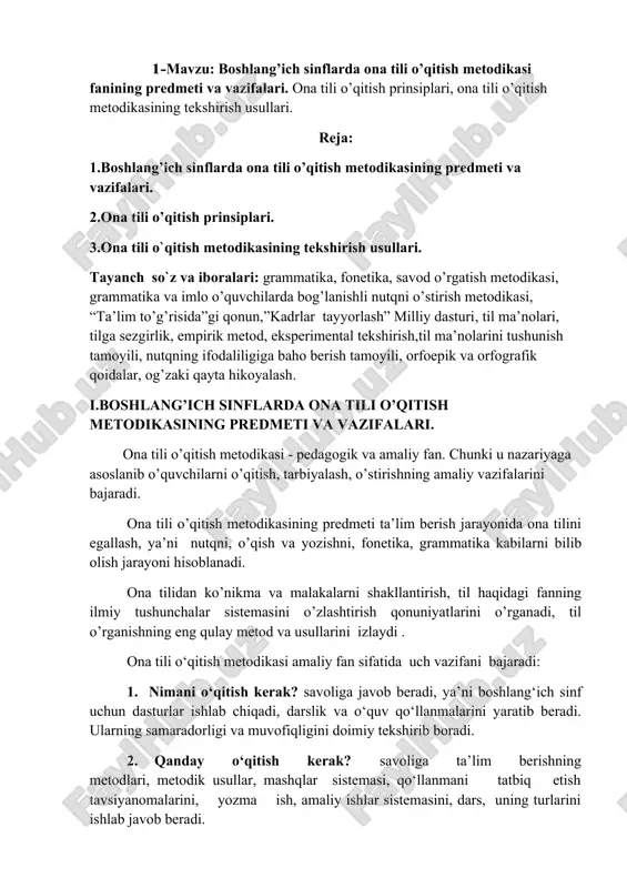 ona tili o’qitish metodikasi — DOC
