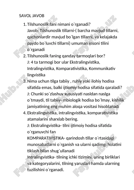 tilshunoslik fanining asosiy tarmoqlari — DOC