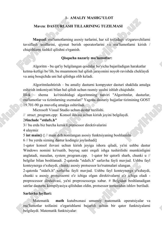 dasturlash tillarining tuzilmasi — DOC