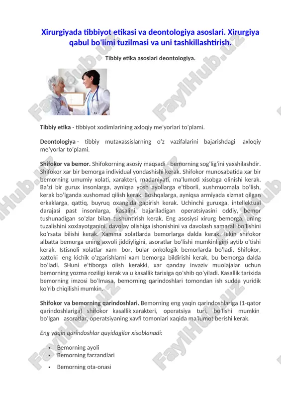 xirurgiyada tibbiyot etikasi va deontologiya asoslari — DOC