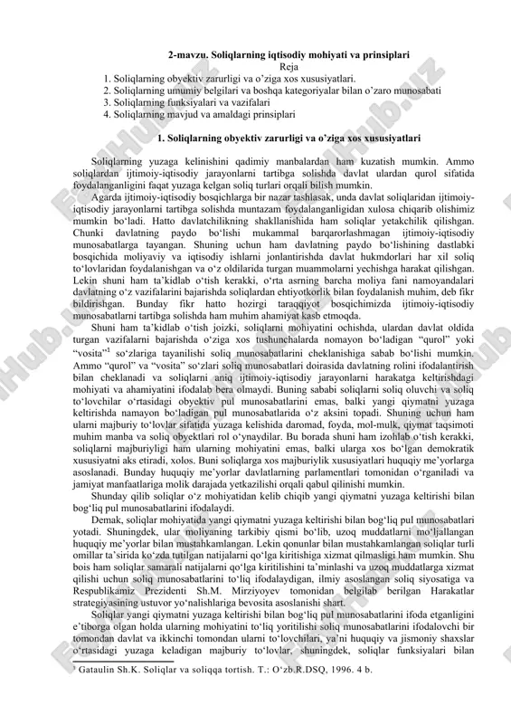 soliqlarning iqtisodiy mohiyati va prinsiplari — DOC