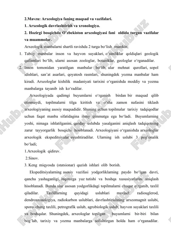 arxeologiya faning maqsad va vazifalari — DOC
