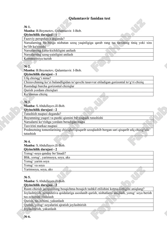 qalamtasvir fanidan test — DOC