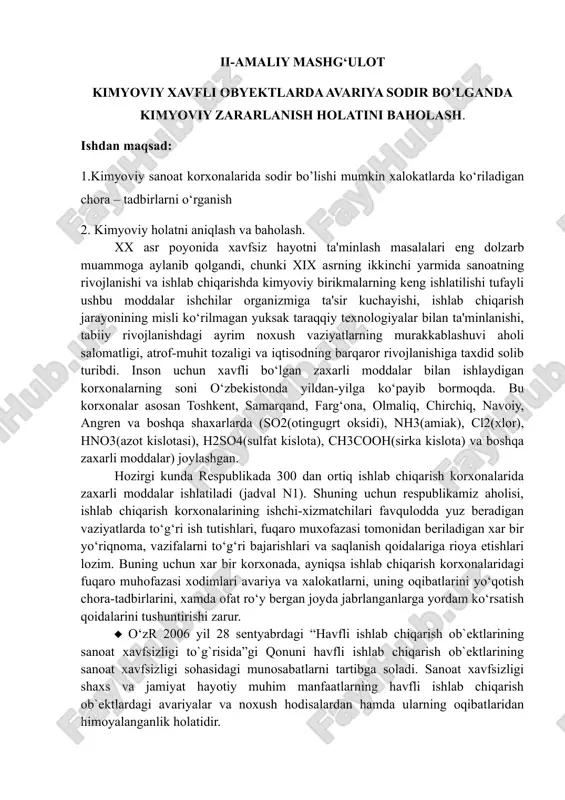 kimyoviy zararlanish holatini baholash — DOC