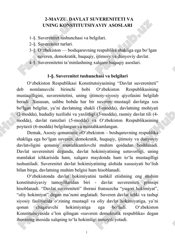 davlat suvereniteti va uning konstitutsiyaviy asoslari — DOC