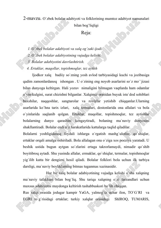 o`zbek bolalar adabiyoti va folklori — DOC