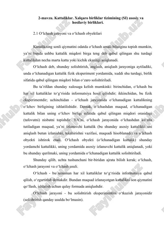 o'lchash jarayoni va o'lchash obyektlari — DOC
