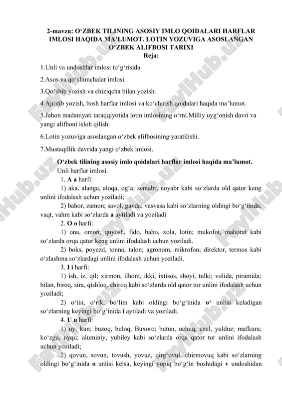 o‘zbek tilining asosiy imlo qoidalari harflar imlosi haqida ma’lumot — DOC