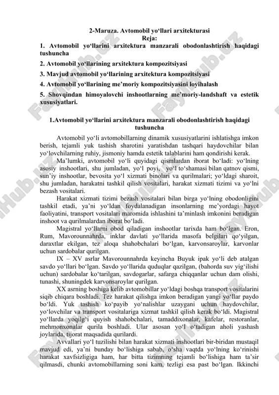 avtomobil yo‘llari arxitekturasi — DOC