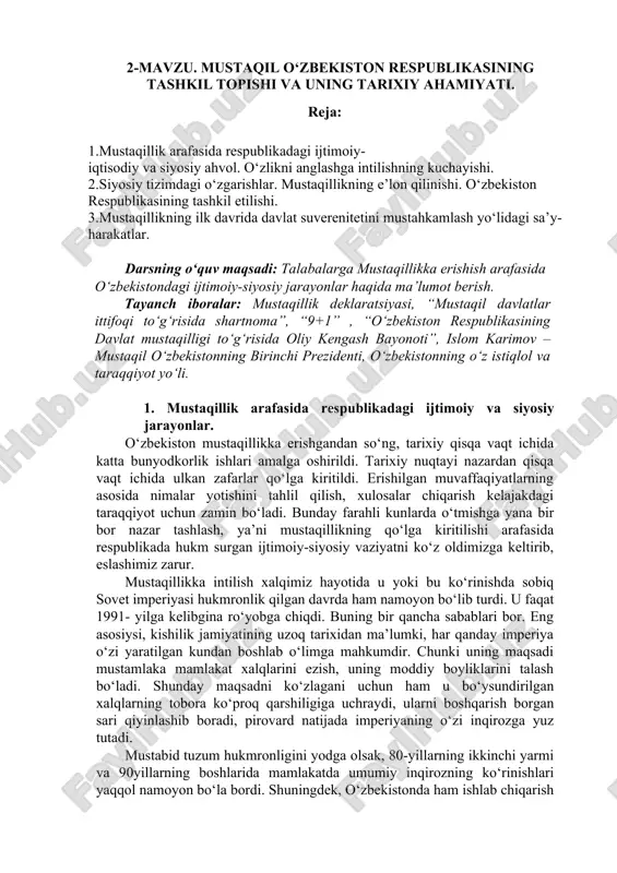 mustaqillikning tashkil topishi va tarixiy ahamiyati — DOC
