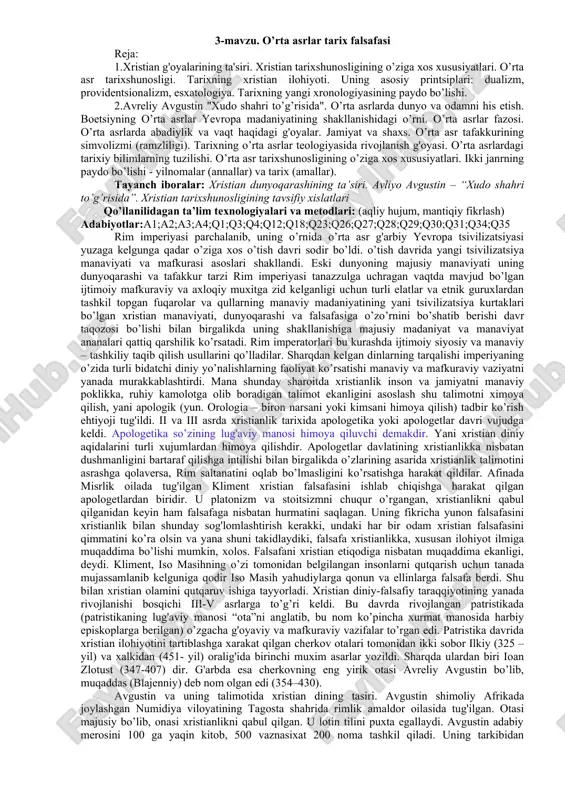 o'rta asrlar tarix falsafasi — DOC