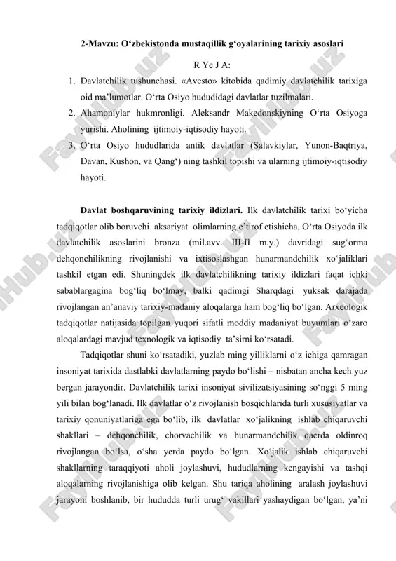 o‘zbekistonda mustaqillik g‘oyalarining tarixiy asoslari — DOC