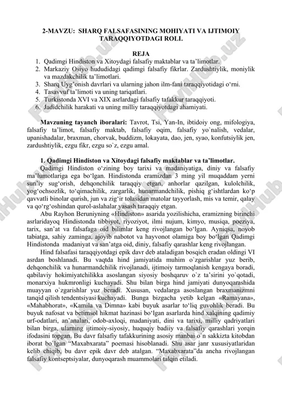 sharq falsafasining mohiyati va ijtimoiy taraqqiyotdagi roli — DOC