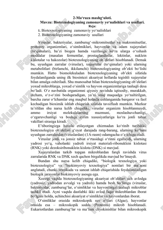 biotexnologiyaning zamonaviy yo‘nalishlari va usullari — DOC