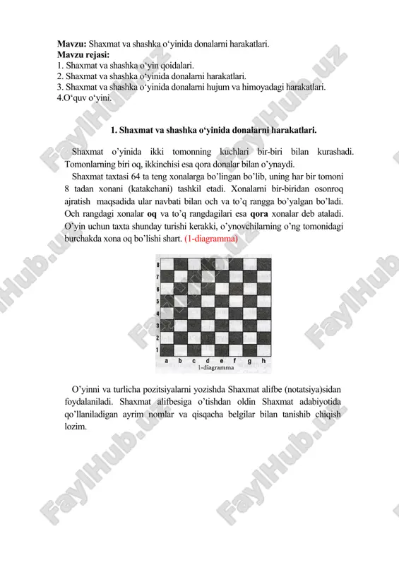 shaxmat va shashka o‘yinida donalarni harakatlari — DOC