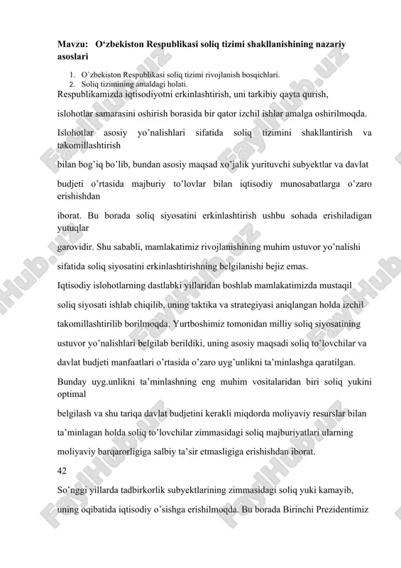 o‘zbekiston respublikasi soliq tizimi — DOC