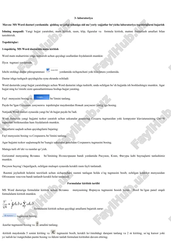 ms word dasturi haqida laboratoriya topshiriqlar — DOC