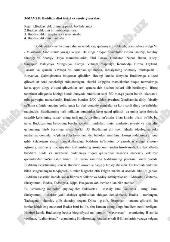buddaviylik dini tarixi va asosiy gʻoyalar — DOC