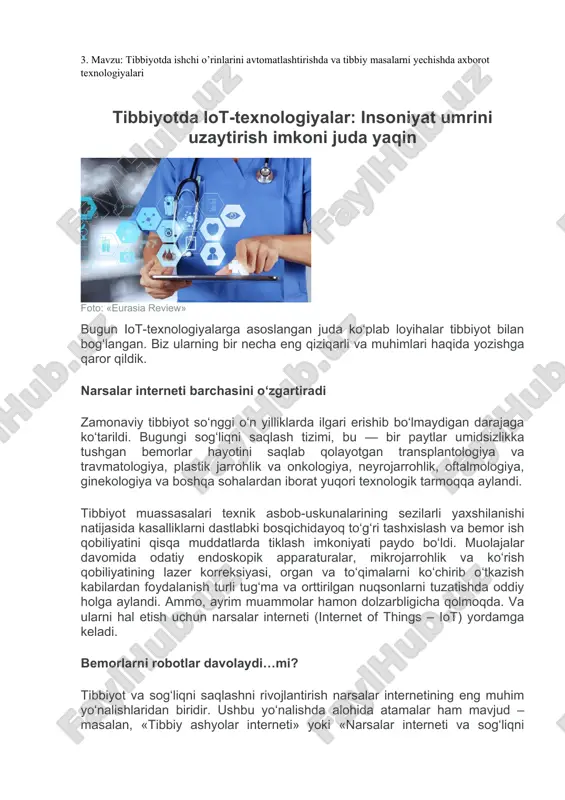 tibbiyotda iot-texnologiyalar — DOC