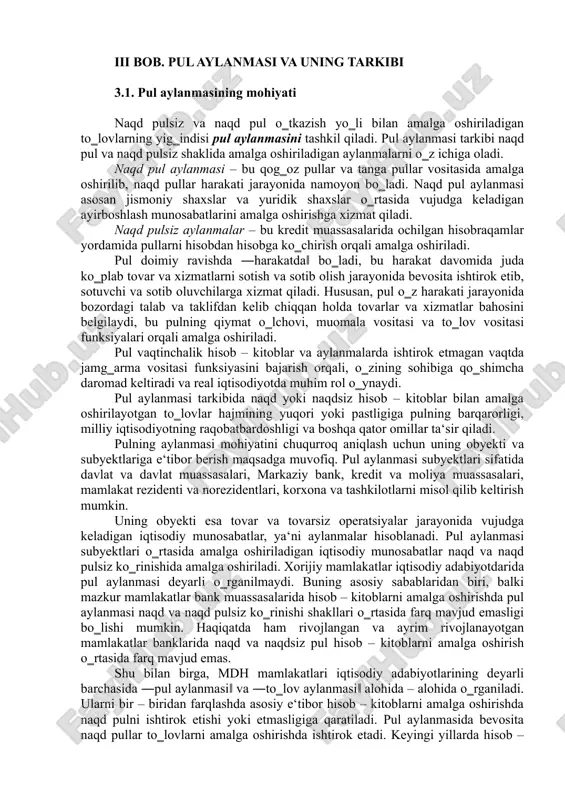 pul aylanmasi va uning tarkibi — DOC