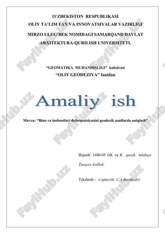 bino va inshootlari deformatsiyasini geodezik usullarda aniqlash — DOC