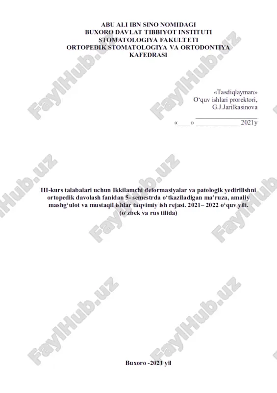 taqvimiy ish reja "ortopedik stomatologiya va ortodontiya" kafedrasining yig'ilishi — DOC