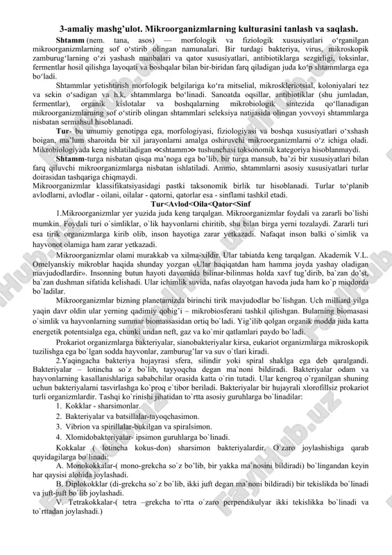 mikroorganizmlarning shtammlarini tanlash va saqlash — DOC