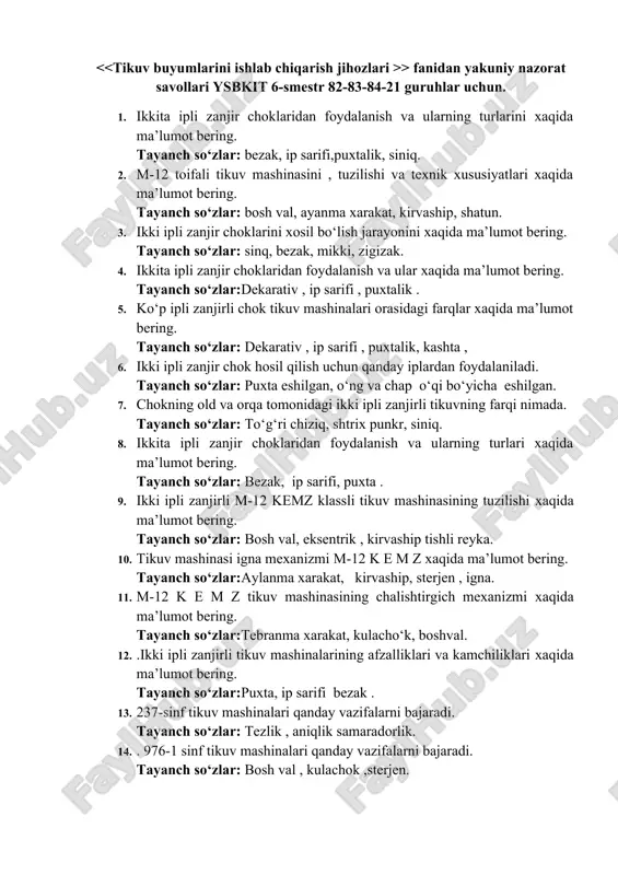 tikuv buyumlarini ishlab chiqarish jihozlari — DOC