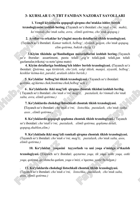 kurslar u-n tbt fanidan nazorat savollari — DOC