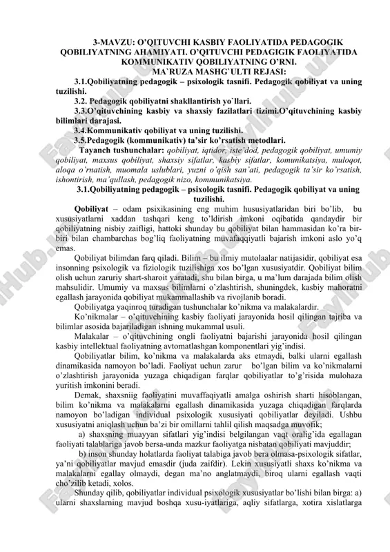 pedagogik qobiliyat va kommunikativ qobiliyat — DOC