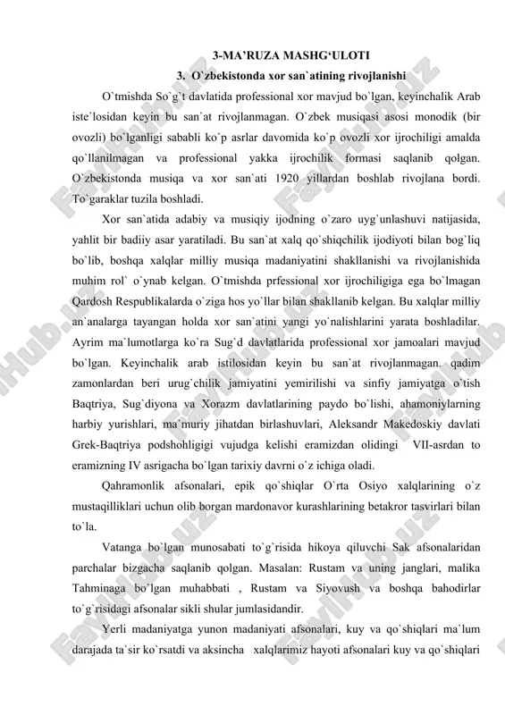 o`zbekistonda xor san'atining rivojlanishi — DOC