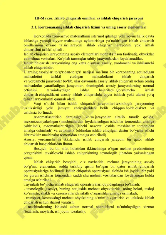 ishlab chiqarish omillari va ishlab chiqarish jarayoni — DOC
