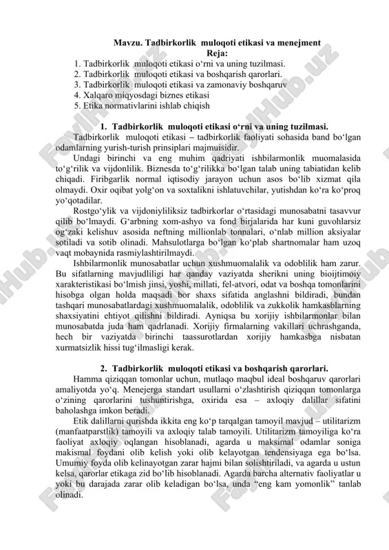 tadbirkorlik muloqoti etikasi va menejment — DOC