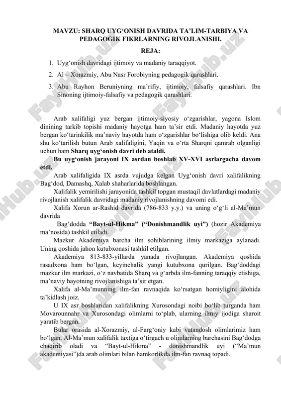 sharq uyg‘onish davridagi pedagogika fikrlar — DOC