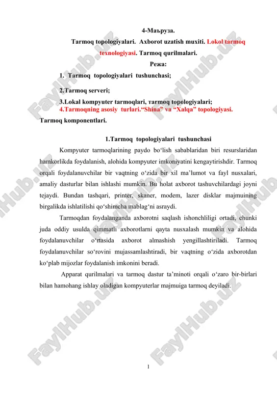 tarmoq topologiyalari — DOC