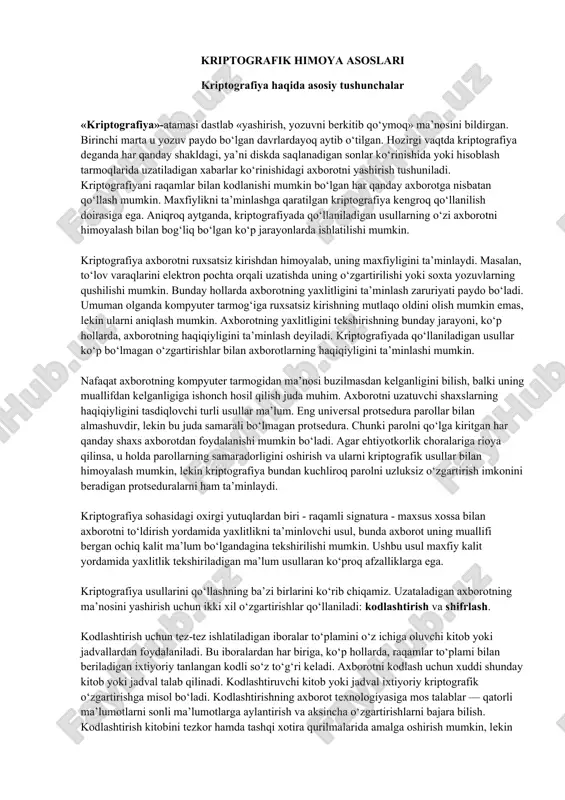 kriptografik himoya asoslari — DOC