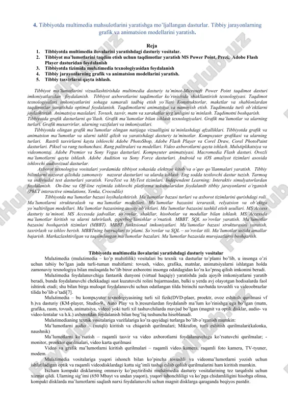 tibbiyotda multimedia mahsulotlarini yaratishga mo’ljallangan dasturlar — DOC