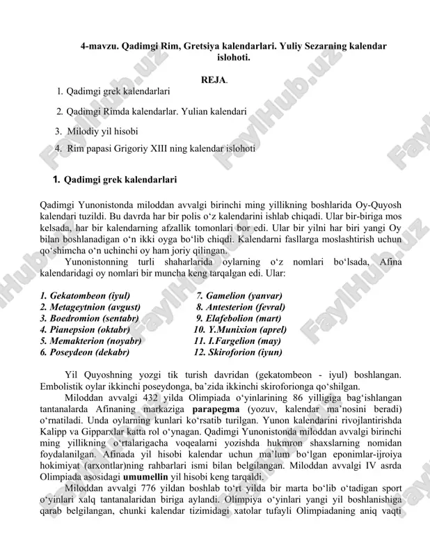 qadimgi grek kalendarlari — DOC