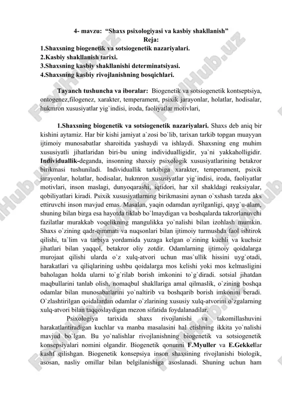 shaxs psixologiyasi va kasbiy shakllanish — DOC