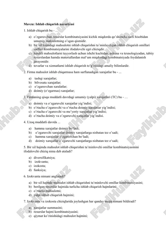 ishlab chiqarish nazariyasi — DOC